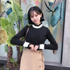 Mock Collar Frilled Two Tone Sweater