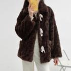 Fluffy Bow Front Jacket Chocolate - One Size