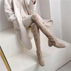 Lace-up Faux-suede Knee-high Boots