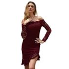 Off-shoulder Long-sleeve Mini Lace Sheath Dress