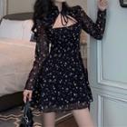 Long-sleeve Cutout A-line Dress As Shown In Figure - One Size