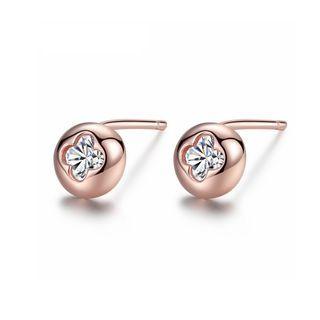 Sterling Silver Plated Rose Gold Fashion Simple Four-leaf Clover Geometric Round Cubic Zirconia Stud Earrings Rose Gold - One Size