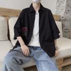 Lettering Patch Flap-pocket 3/4-sleeve Shirt