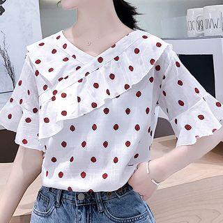 Printed Ruffle Short-sleeve Blouse