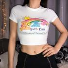 Bear Print Short-sleeve Crop Top