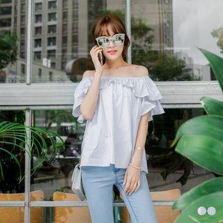 Off Shoulder Ruffle Stripes Blouse