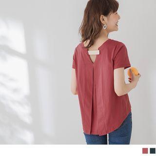 Panel Back Short-sleeve Round Neck Top