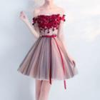 Embellished Off-shoulder Mini Prom Dress