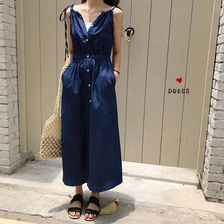 Spaghetti Strap Denim A-line Midi Dress