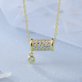 925 Sterling Silver Rhinestone Necklace X117 - Gold - One Size
