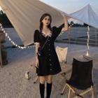 Short-sleeve Lace Trim Button-up Mini Dress