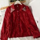 Pearl-collar Printed Loose Shirt In 6 Colors