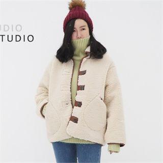 Faux-leather Trim Fleece Jacket Ivory - One Size