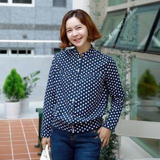 Mandarin-collar Polka-dot Blouse