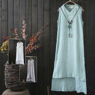 Cat Embroidered Crinkled Tank Dress