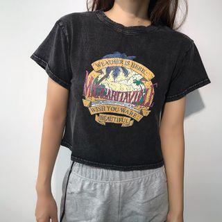 Short-sleeve Printed Washed T-shirt