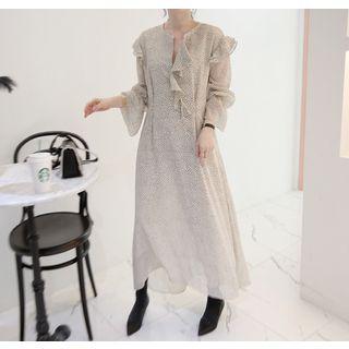 Dip-back Ruffled Polka-dot Long Dress