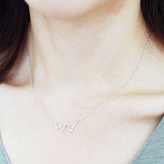 925 Sterling Silver Rhinestone Heartbeat Pendant Necklace As Shown In Figure - One Size