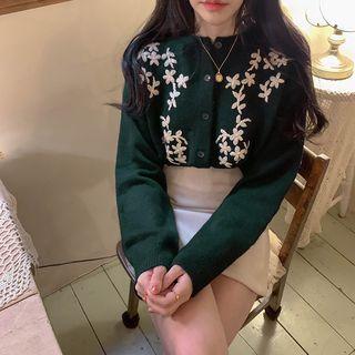 Long-sleeve Floral Embroidered Cardigan