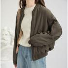 Letter Embroidered Bomber Jacket Army Green - One Size