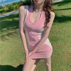 Halter-neck Half-zip Two-tone Mini Bodycon Dress