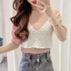 Short-sleeve Blouse / Lace Cropped Camisole Top