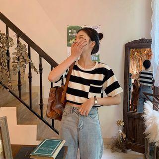 Short-sleeve Striped T-shirt Stripe - Black & White - One Size