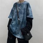 Mock Two Piece Long-sleeve Tie-dyed Panel T-shirt
