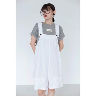 Short-sleeve Lettering Patch T-shirt Lettering Patch - Gray - One Size
