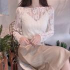 Set: Long-sleeve Lace Top + Camisole Lace Top - White - One Size / Camisole Top - White - One Size