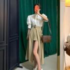 Puff-sleeve Shirt / Slit Midi A-line Skort