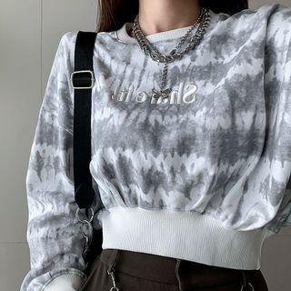 Letter Embroidered Tie-dye Print Cropped Sweatshirt
