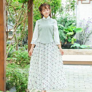 Floral Maxi Dress / Long-sleeve Panel Top / Set