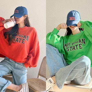 Bishop-sleeve Letter Oversize Sweatshirt