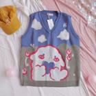 Cartoon Print Sweater Vest Blue & Pink & White & Gray - One Size