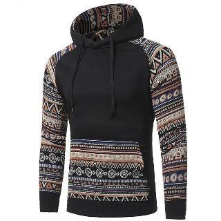 Patterned Panel Hooded Sweatshirt