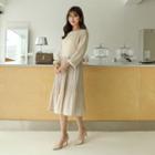 Balloon-sleeve Crystal-pleat Dress
