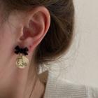 Bow Disc Drop Sterling Silver Ear Stud 1 Pair - Silver Needle - One Size