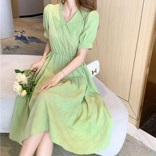 Short Sleeve Peter Pan Collar Plain A-line Dress