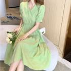 Short Sleeve Peter Pan Collar Plain A-line Dress