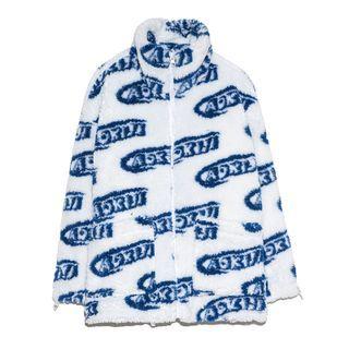 Stand-collar Lettering Fleece Zip Jacket