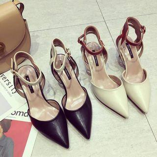Two-tone Ankle Strap Pointy-toe Pumps