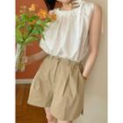 Sleeveless Drawstring Tunic Blouse / Plain Shorts
