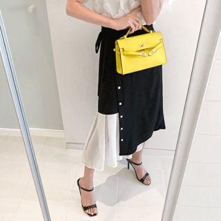 Color-block Wrap-front Long Skirt