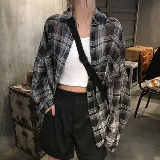 Plaid Long-sleeve Shirt Shirt - Plaid - Black & White - One Size