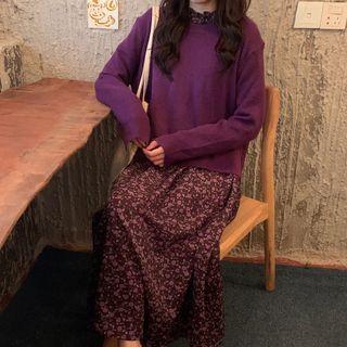 Floral Mock Neck Midi Dress / Crewneck Sweater