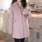 Hooded Flap-pocket Zip-up Coat Pink - One Size