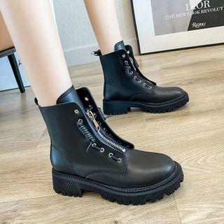 Low-heel Zip-front Faux-leather Short Boots