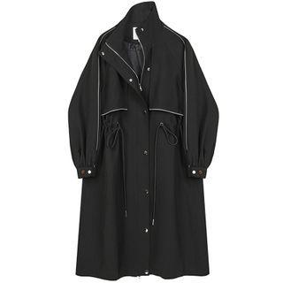 Drawstring-waist Zip-up Midi Coat