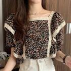 Puff-sleeve Ruffled Floral Print Blouse